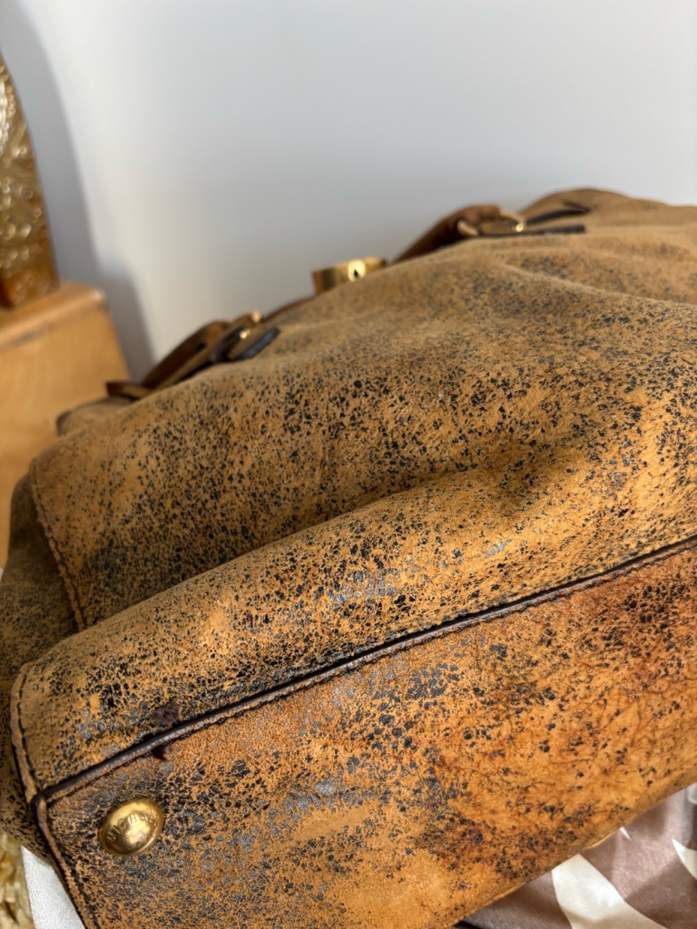 Michael Kors Distressed Tan/Brown Leather Satchel with Gold Hardware - Picture 5 of 8